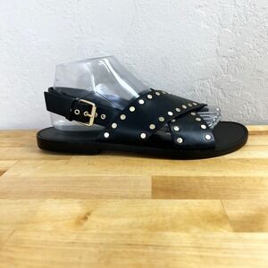 Madewell Tuley Leather Black Gold Studded Crossover‎ Strap Buckle Sandals 8.5
